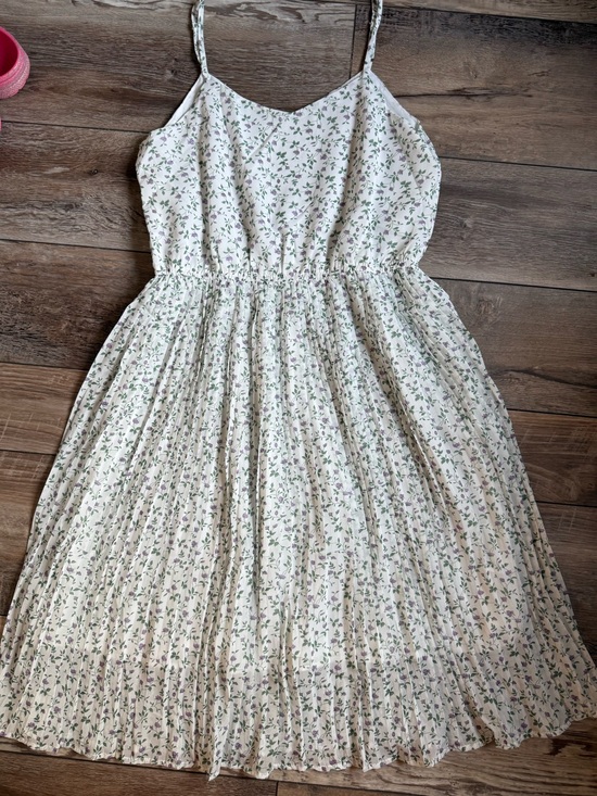 Hayden Dresses & Skirts - Hayden Cream Floral Pleated Sundress with Green and Purple Accents